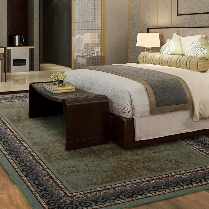 Antep Rugs Alfombras Bordered Modern 3x5 Non-Slip (Non-Skid) Low Pile Rubber Backing Indoor Area Rug (Green, 3' x 5')