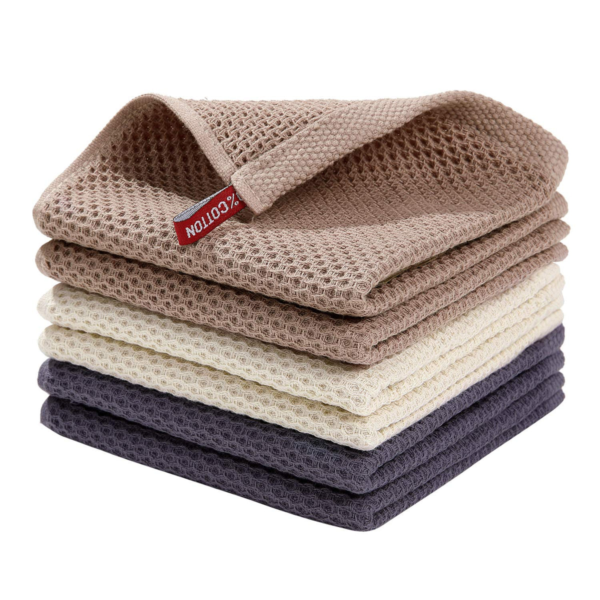 Homaxy 100% Cotton Waffle Weave Kitchen Dish Cloths, Ultra Soft Absorbent Quick Drying Dish Towels, 12 x 12 Inches — 12 x 12 - 12 Pack — 12 X 12 - 6 Pack