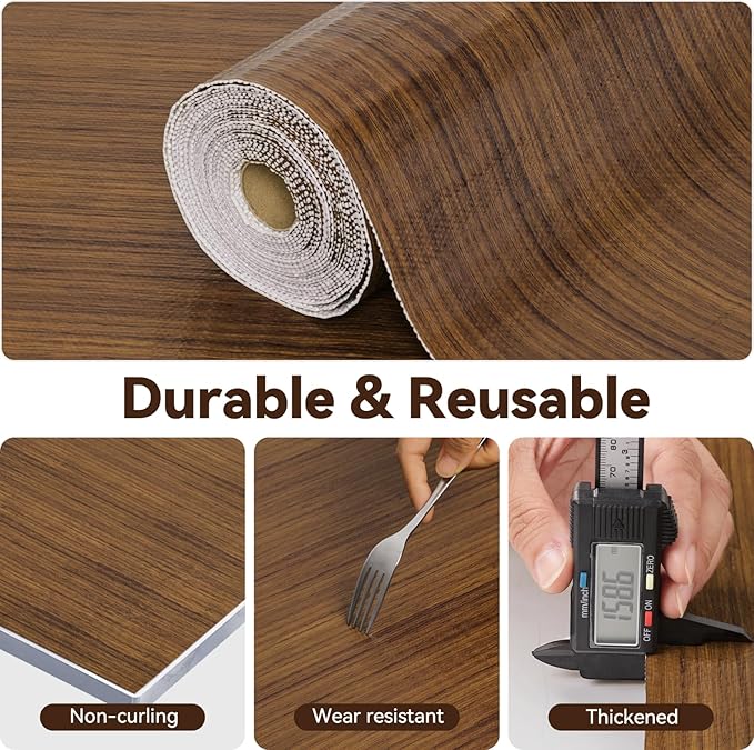 Drawer Shelf Liner for Kitchen Cabinets, Non Adhesive Slip Resistant Shelf Paper Easy to Clean, Strong Grip Thickened Waterproof Washable Mats for Pantry Shelves, Cupboard, Wood Grain, 17.5 in x 30 FT