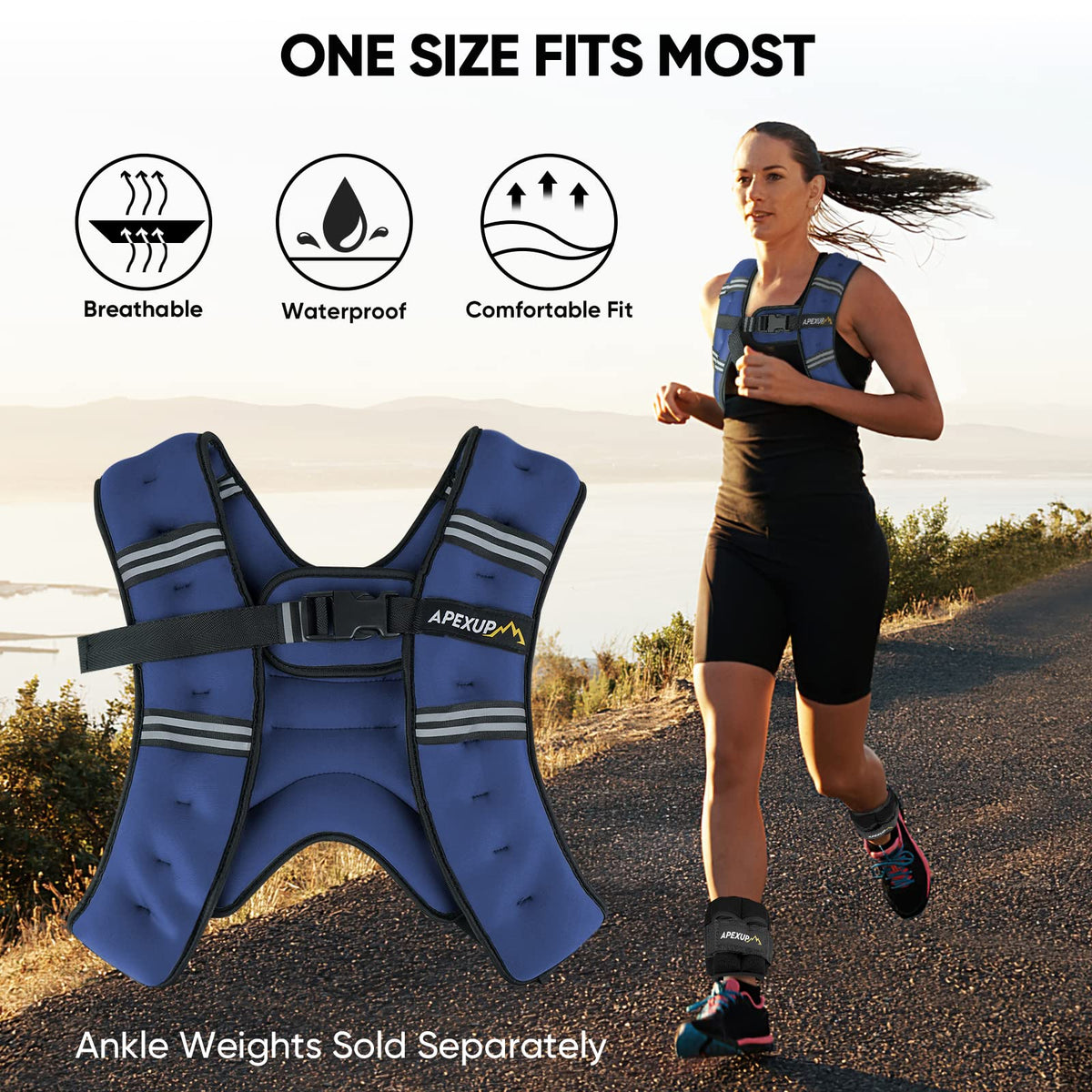 APEXUP 10lbs Weighted Vest Men Women, Weight Vest for Women Workout Equipment for Strength Training Running (Blue)