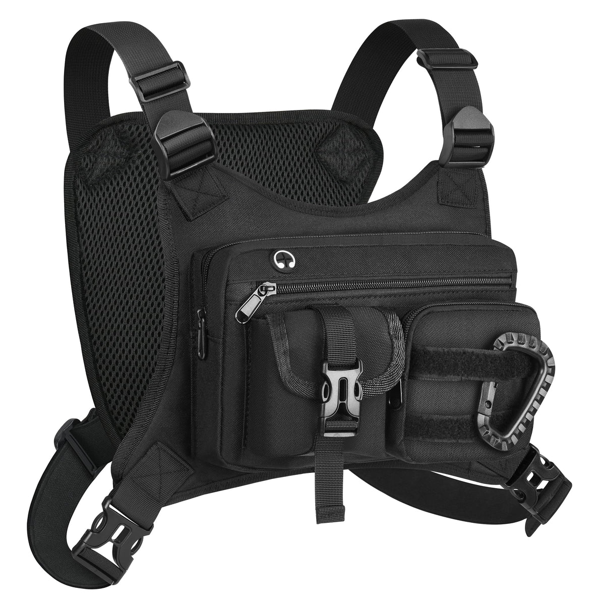 Chest Bag for Men Women, Running Chest Pack for Outdoor Sport, Reflective Lightweight Utility Front Chest Backpack Vest for Workouts, with Phone Window for Jogging Skiing Cycling Marathon (Black)
