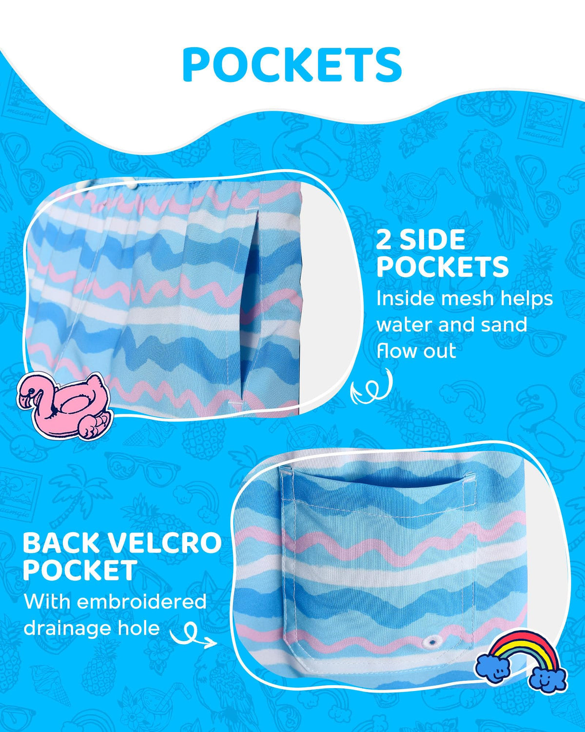 maamgic Boys Swim Trunks with Compression Liner Toddler Boy Swimsuit Quick Dry 4-Way Stretch Swimming Trunks Colorful Wave Line 10-12 Years