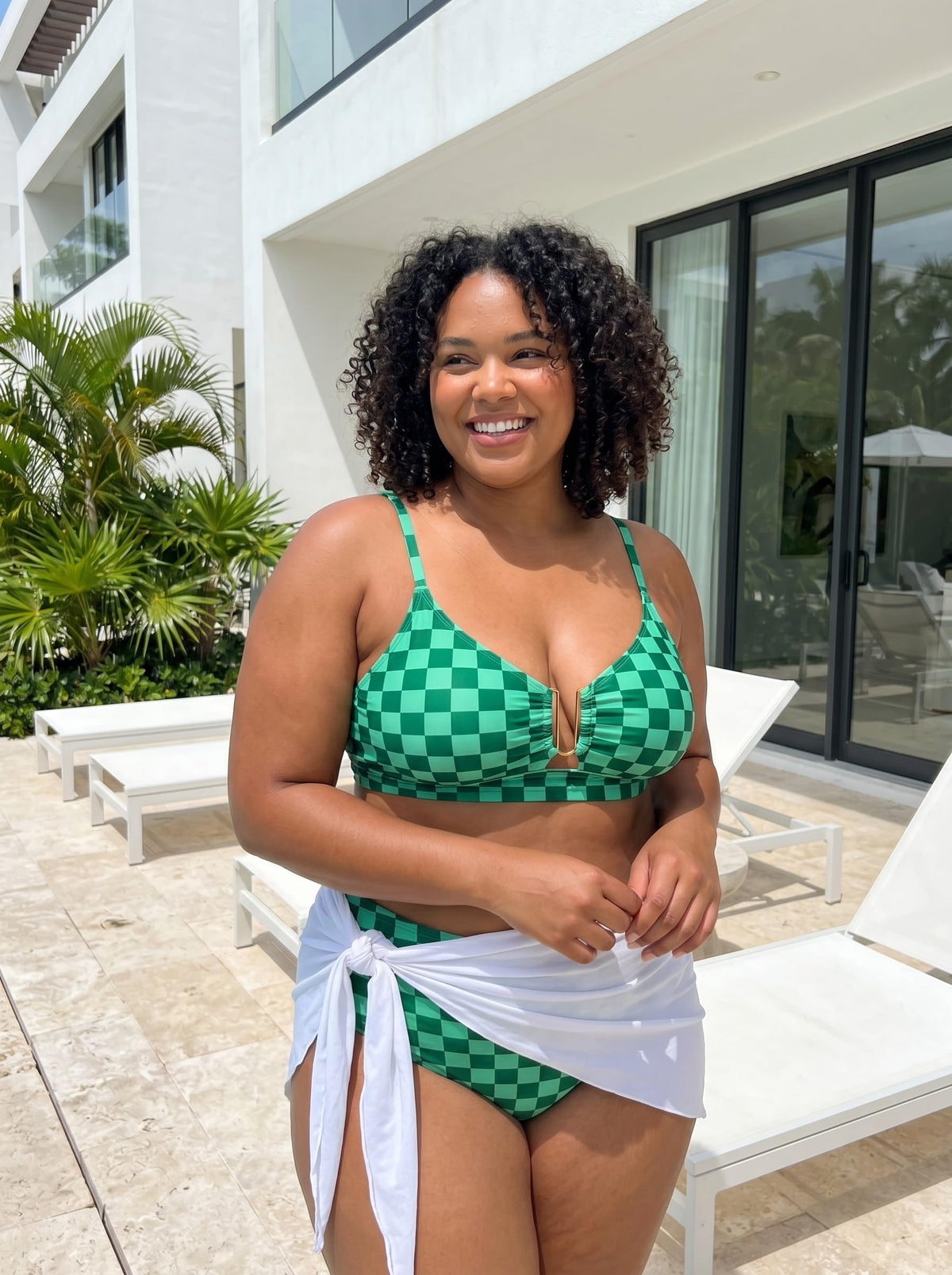 Herseas Women High Waisted U Wire Bikini Sets Floral Print Cutout Two Piece Swimsuit Crisscross Back Supportive Bathing Suits Trendy 2026 Summer Beach Swimming Pool Outfits Green Checkered Medium