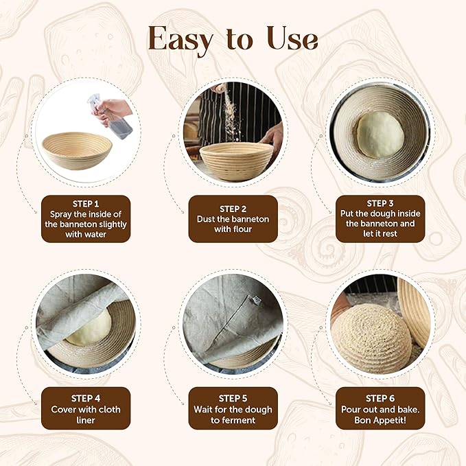 Bread Proofing Baskets for Sourdough Bread Baking - Set of 2 7" Round Banneton Baskets with Liners, Made of Finest Indonesian Rattan - Bake Perfect Artisan Bread Loaves at Home Like a Pro