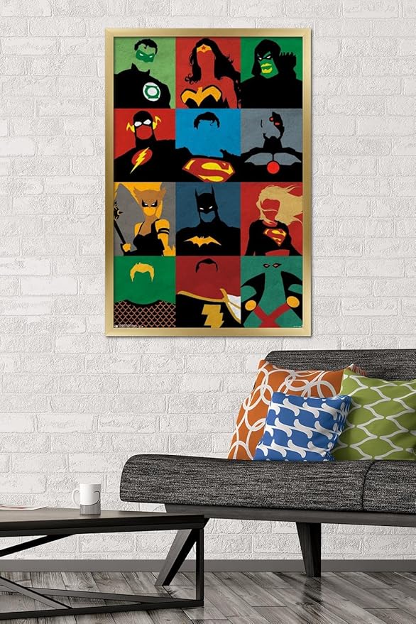 Trends International DC Comics - Justice League - Minimalist Wall Poster, 22.375" x 34", Gold Framed Version