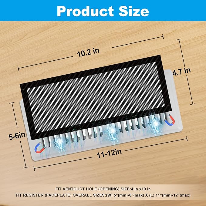 6-Pack Black Magnetic Vent Covers 4.7x10.2 Inch