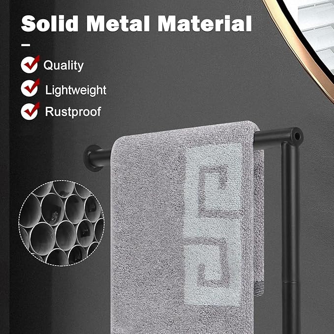 NearMoon Hand Towel Holder Stand, Thicken Metal L Shape Hand Towel Rack, Small Towel Ring, Stable Standing Towel Bar for Bathroom Kitchen Vanity Countertop, 8” L 14” H (Matte Black, 2 Pack)