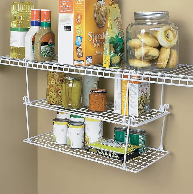 ClosetMaid Stack and Hang Wire Shelf, 21.5'' x 10.75'' x 7.87'' Stainless Steel Organizer Unit for Closets, Kitchen, Laundry Room, White
