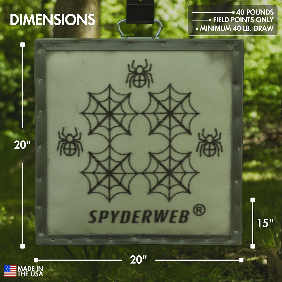 SpyderWeb 20XL No Speed Limit Easy Arrow Pull and Stop, Crossbow Target Block 500fps, Long-Lasting Spylar Face, Custom Waterproof Cover for Backyard Use, Over 200 Practice Points, Field Tip Only