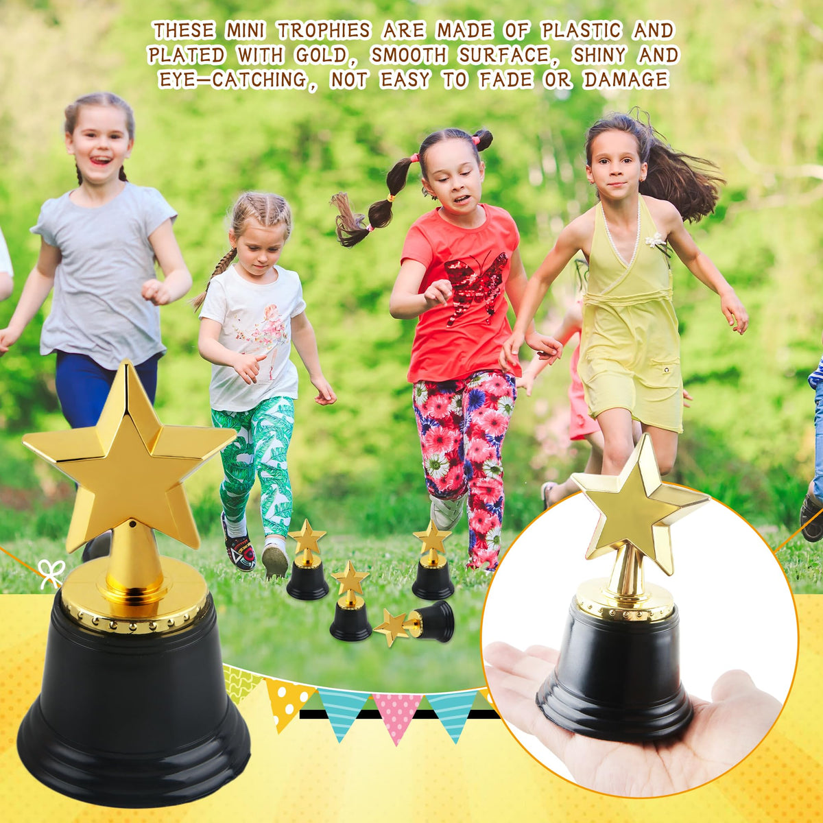 Cotiny 16 Pcs Mini Star Trophy Awards Plastic Small Gold Cups Trophy Bulk for Kids Sports Tournament Participation Rewards Competitions Winning Prizes