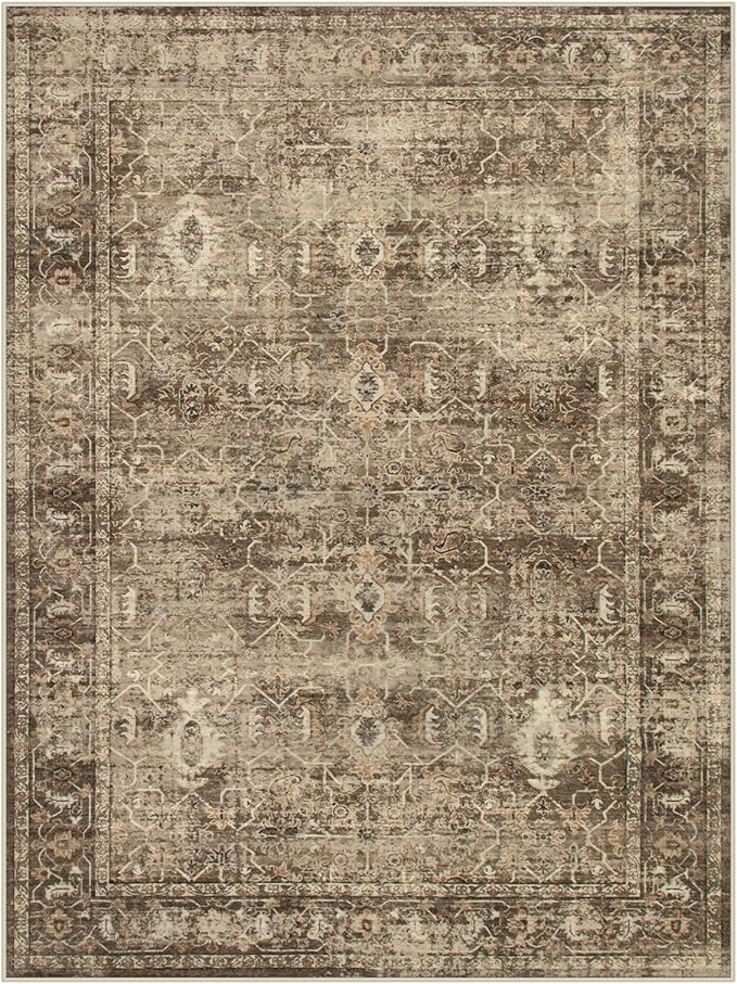 Lahome Vintage 9x12 Washable Brown Rugs for Living Room Bedroom, Boho Dining Room Rugs for Under Table, Soft Non Slip Indoor Throw Carpet for Home Office Playroom (9x12ft,Brown)