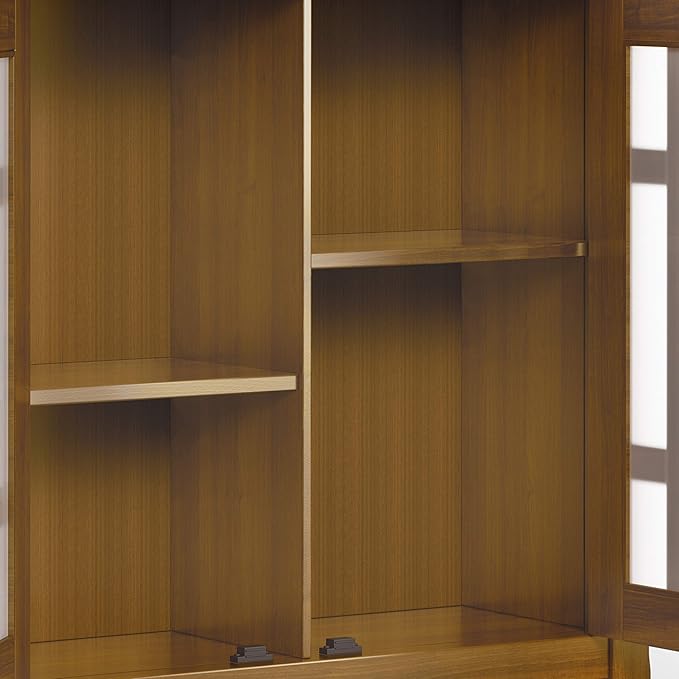 SIMPLIHOME Bedford Storage Cabinet - 32 inch Wide Solid Wood Low Media Cabinet in Light Golden Brown, Transitional Console for Living Room, Entryway, or Dining Room with Glass Doors and Shelves