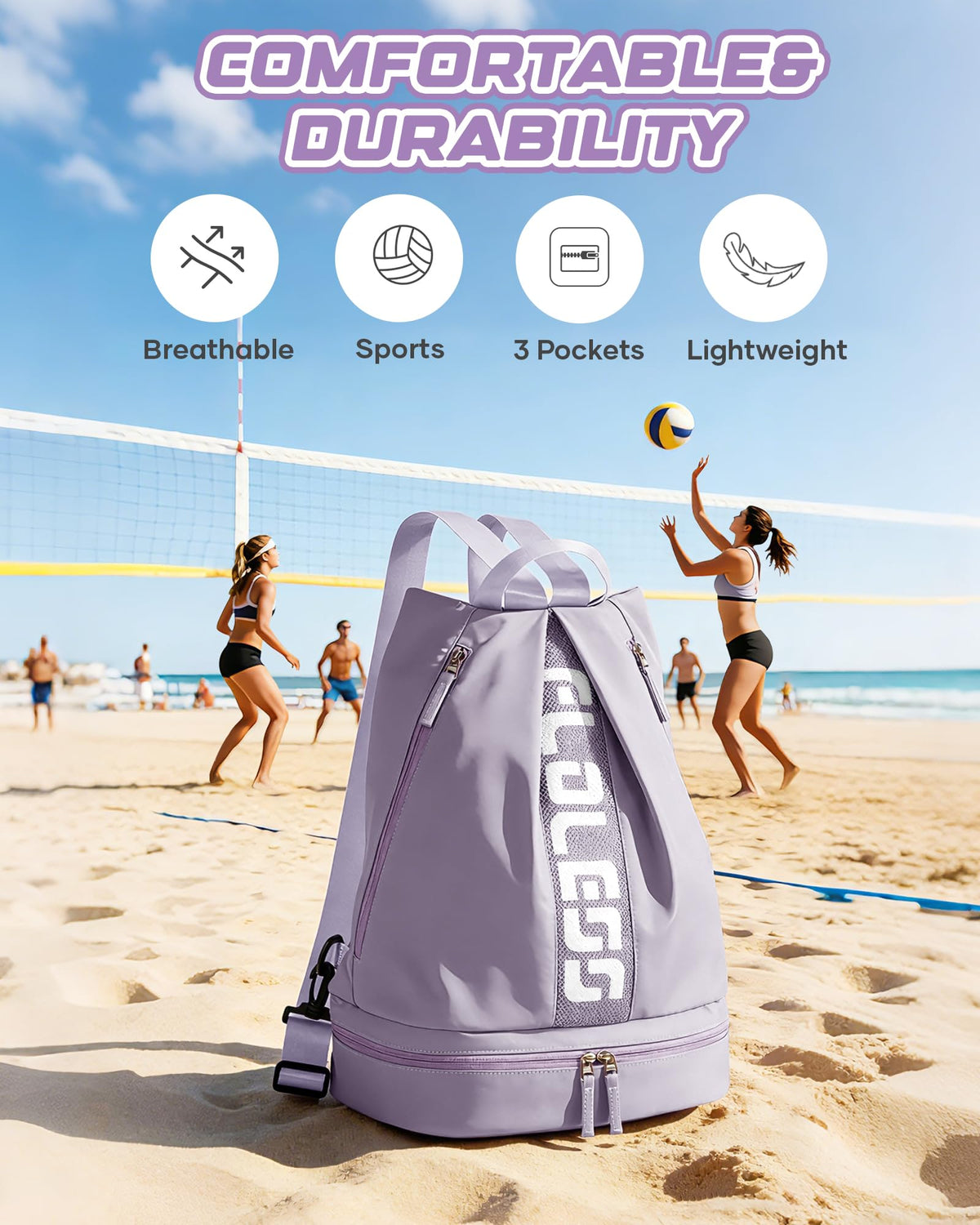 VENATIN Gym Backpack for Women with Shoe Compartment, Sport Backpack Casual Daypack for Girls, Small Cheer Bag Outdoor Leisure, Purple