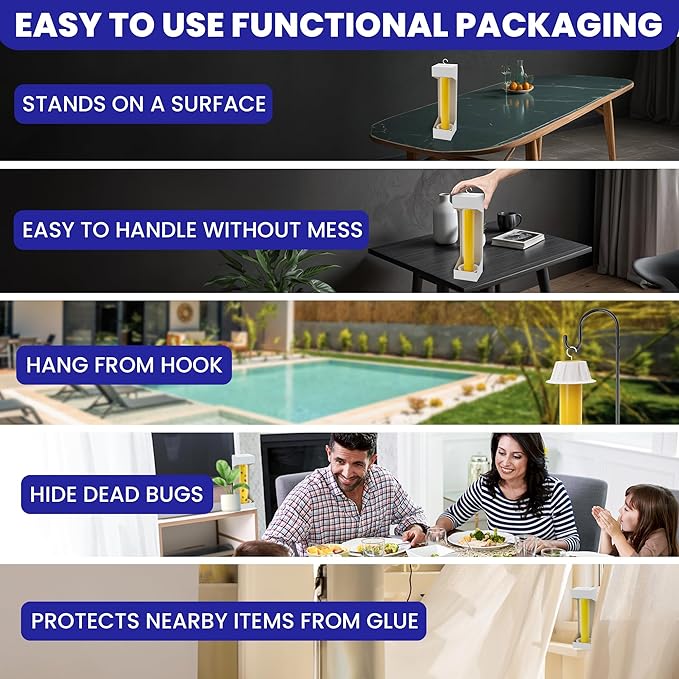 Fly Stick Sticky Fly Traps for Indoors Outdoor 4pk. Non-Toxic Super Sticky Hanging Flies Catcher Paper Tape Strips for Home. Catches All Bugs and gnats. Indoor Outdoor House Flying Insect Trap