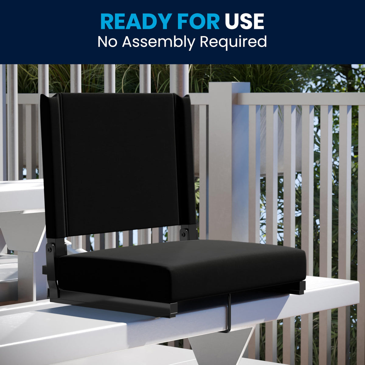 Flash Furniture Grandstand Portable Stadium Seat for Bleachers or Benches, Folding Padded Stadium Chair with Carrying Handle, 500 lb. Weight Capacity, Black