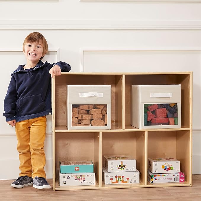 ECR4Kids Streamline 5-Compartment Storage Cabinet, 30in, Classroom Furniture, Natural