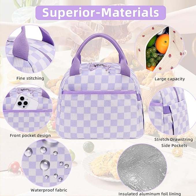 LEDAOU Insulated Lunch Box Corduroy Lunch Tote Bags Leakproof Cooler Lunch Case for Travel Work Picnic