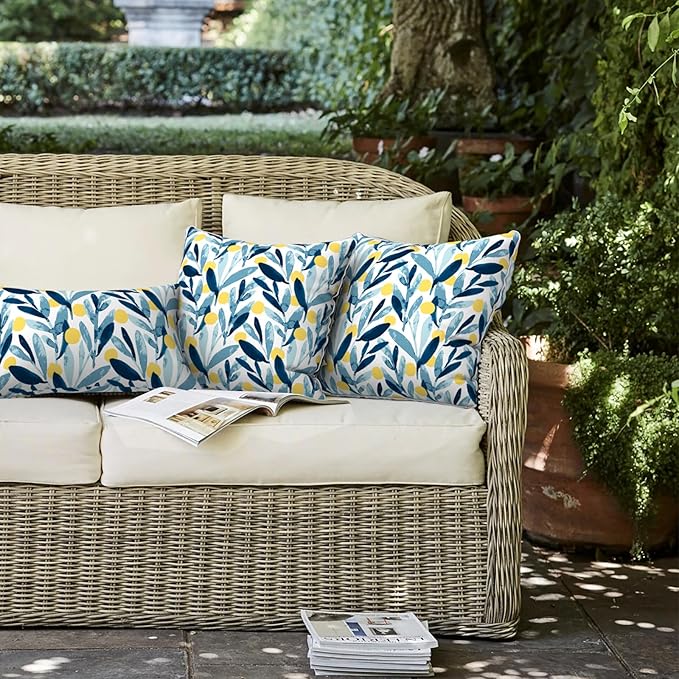 LVTXIII Outdoor Throw Pillows 18x18 Patio Waterproof Square Pillows with Piping Fade Resistant Accent Pillow for Spring Summer Garden Decoration, Set of 2, Leaves Multi