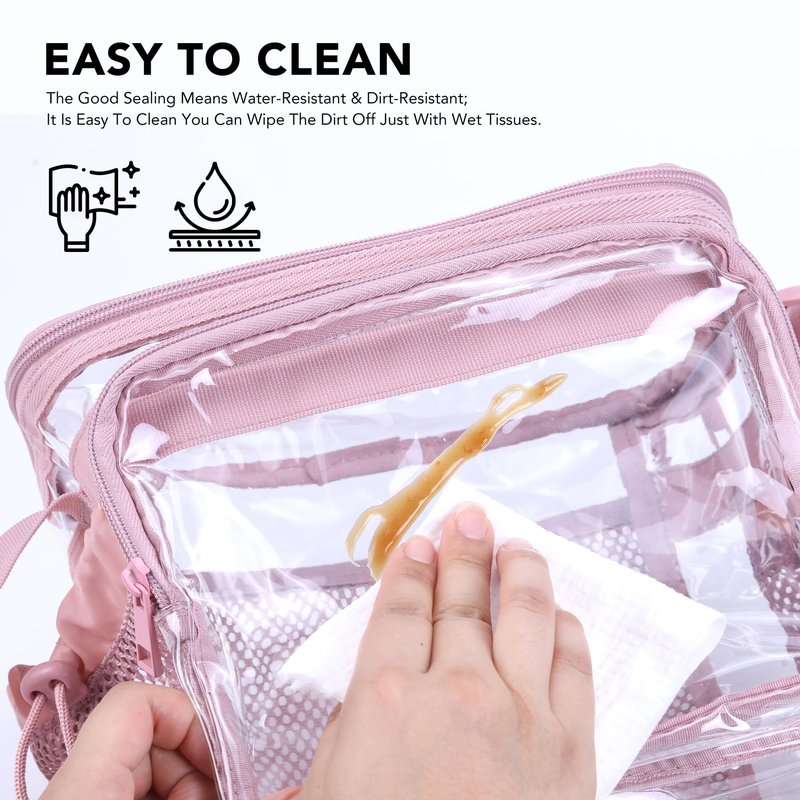 BORMELUN Clear Lunch Bag for Work - Heavy Duty Transparent Lunch Box for Men and Women - Stadium Approved for Correctional Officers Plastic Lunch Bag (pink)