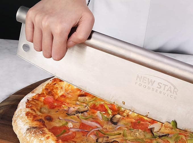 New Star Foodservice Stainless Steel Pizza Cutter (18") and Acacia Wood Pizza Peel (20") Combo Set