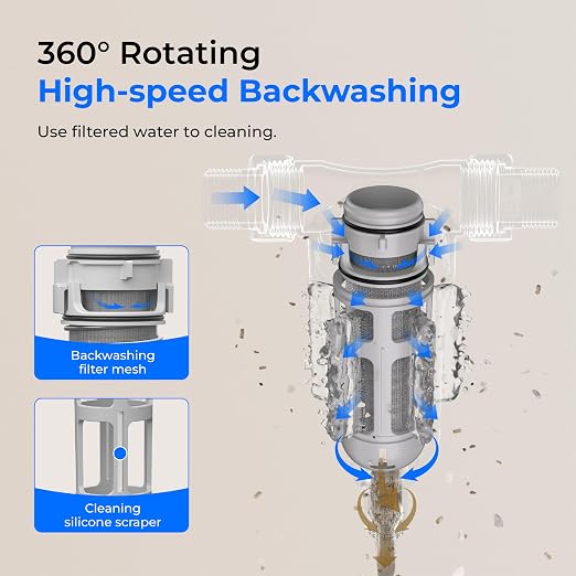 Waterdrop Spin Down Sediment Filter, Backwash Whole House Water Filter System