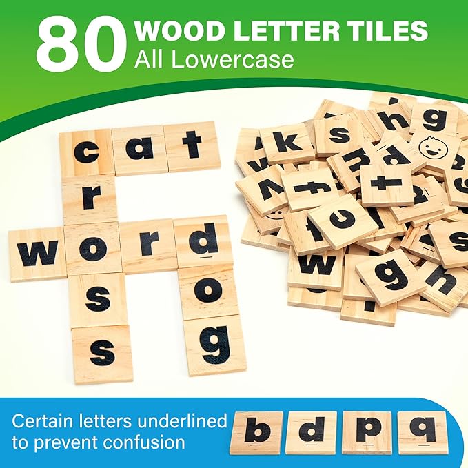 BenBen Family Spelling Games with 112 Flash Cards & Wooden Letter Tiles, CVC Sight Word Building Phonics Game for Kids Ages 4+ & Adults, 1–4 Players, Learning Toys for Home or Classroom