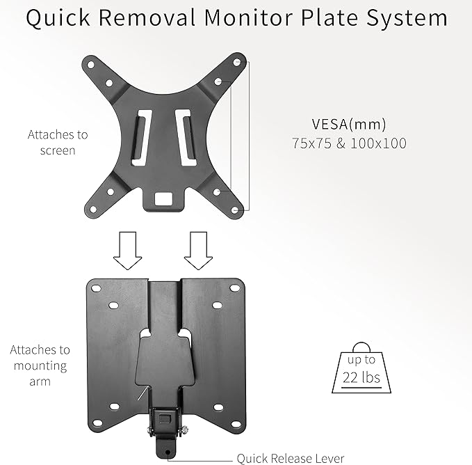 VIVO Adapter VESA Mount Quick Release Bracket Kit, Stand Attachment and Wall Mount Removable VESA Plate for Easy LCD Monitor and TV Screen Mounting, Stand-VAD2