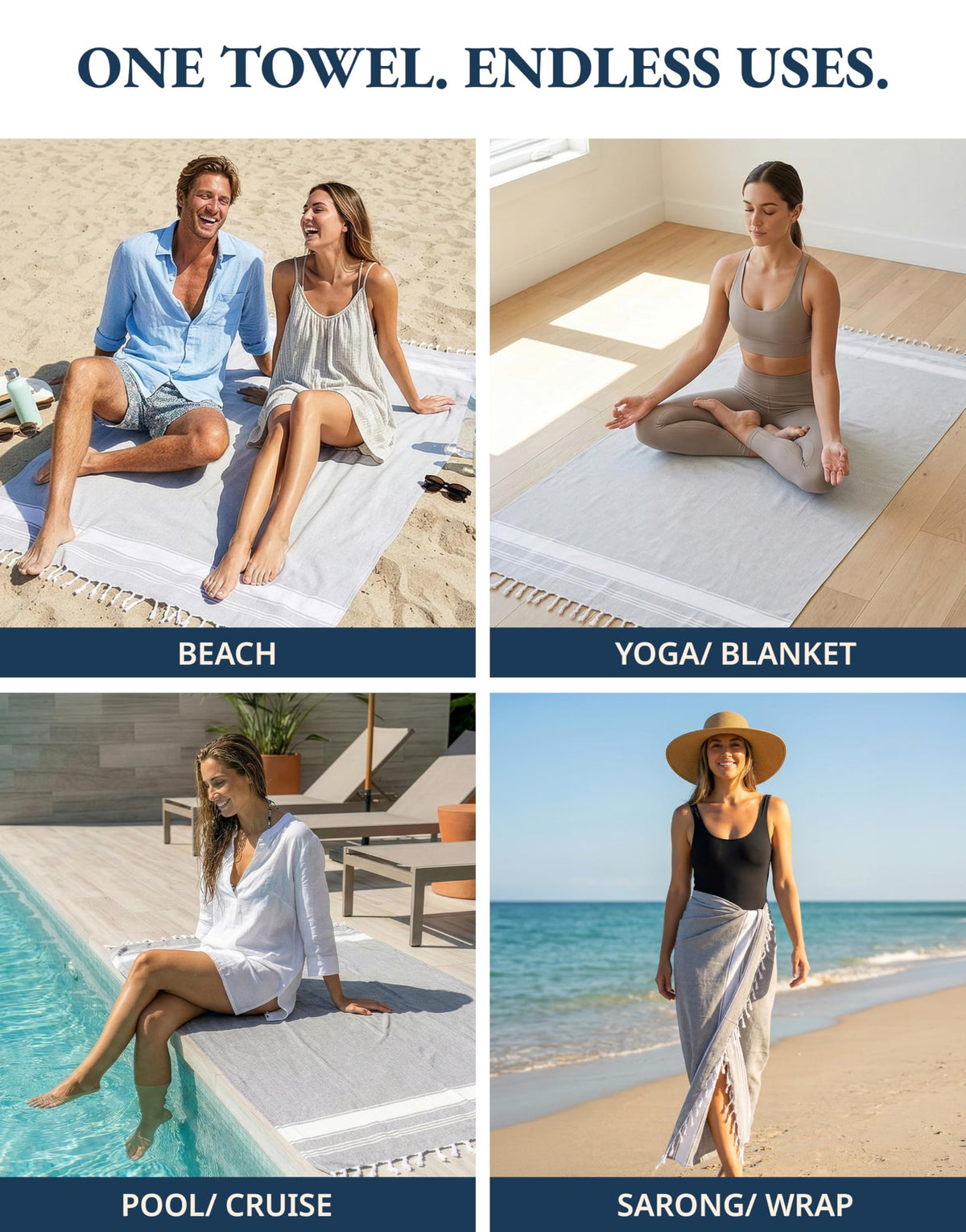 LANE LINEN Extra Large Beach Towels 2 Pack – Oversized 39"x71", Pre-Washed, Quick Dry, Sand-Free & Absorbent Pool Towels, Stylish & Lightweight for Women – Grey