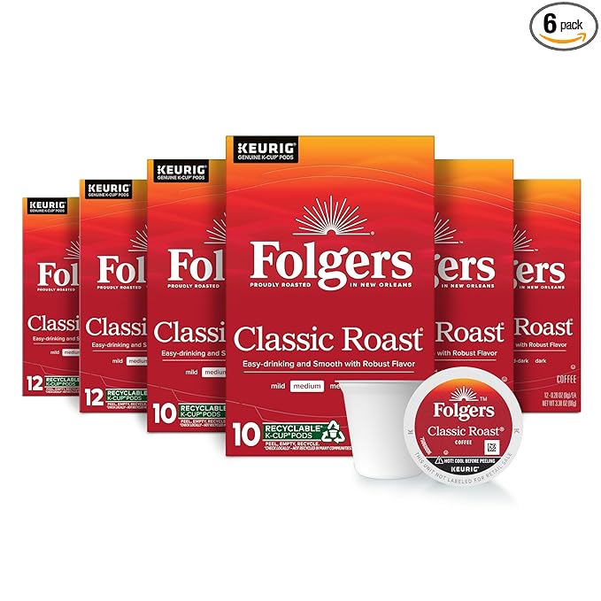 Folgers Classic Roast Coffee, Medium Roast, Keurig K-Cup Pods, 60 Count