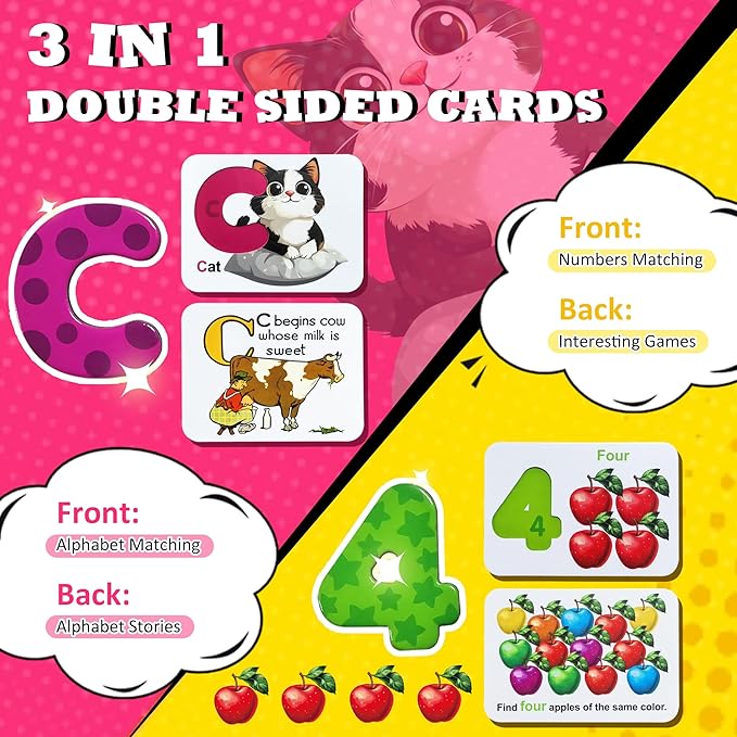 Alphabet Flash Cards Magnetic Letters Puzzle ABC Sight Words Matching Games for Kids 3-5, Toddler Preschool Montessori Educational Toys for 3+ Year Old