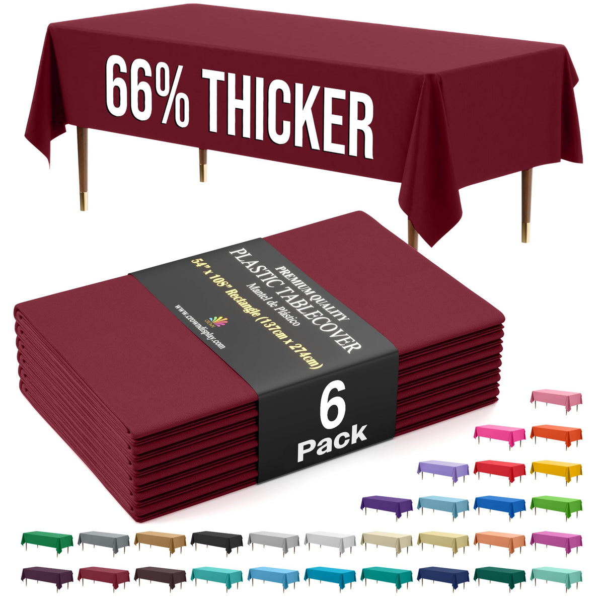 Exquisite Party Solids 66% Thicker Premium Plastic Table Cloth Rectangle Table Cover 0.5 Mil 12 Pack Red Table Cloth 54 Inch x 108 Inch Disposable Tablecloth Won't Tear Easily Like Cheap Thin Brands