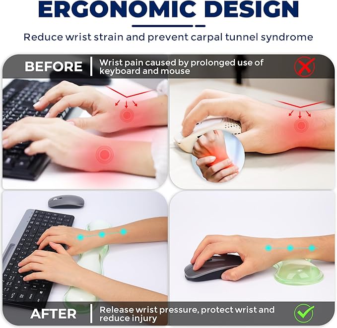 Gel Wrist Rest for Keyboard and Mouse, Wrist Rest for Keyboard, Mouse Wrist Support, Pain Relief, Cool Touch, Non-Skid, Mouse Wrist pad