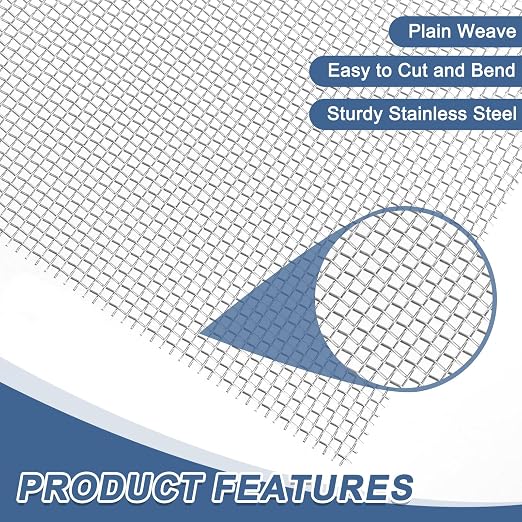 uxcell 12 Mesh 79" x 10" Woven Wire Mesh, 316 Stainless Steel Air Vent Filter