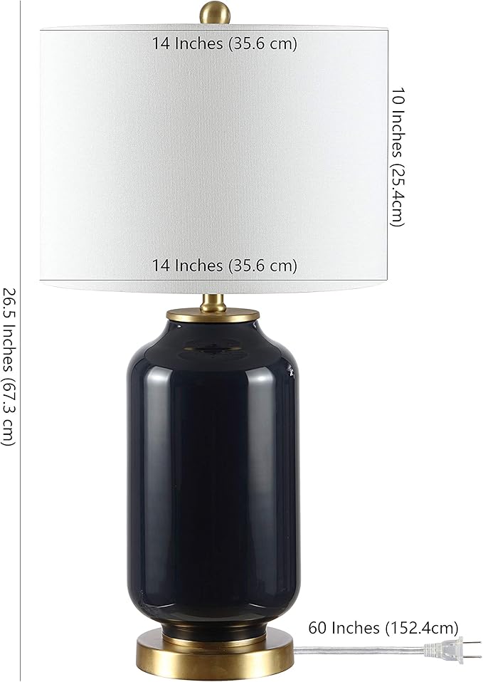 SAFAVIEH Lighting Collection Amaia Modern Contemporary Navy Glass 26-inch Bedroom Living Room Home Office Desk Nightstand Table Lamp (LED Bulb Included)