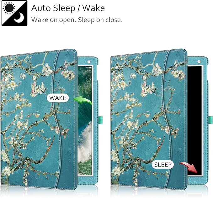 Fintie Multi-Angle Case, 2017/2015 iPad Pro 12.9 inch (Old Model) 1st & 2nd Gen Case - [Corner Protection] Folio Stand Cover with Pencil Holder & Pocket, Auto Wake/Sleep, Blossom