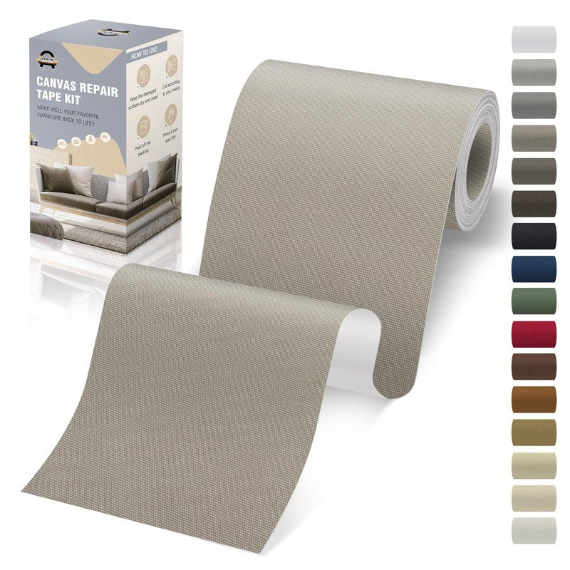 OAZ 4 x 79 inch Canvas Repair Patches Fabric Patch Self-Adhesive Canvas Repair Tape Waterproof Outdoor Gear Patch Kit for Boat Cover Awning Sofa Chair Couch Tent Bag (Ivory Gray)