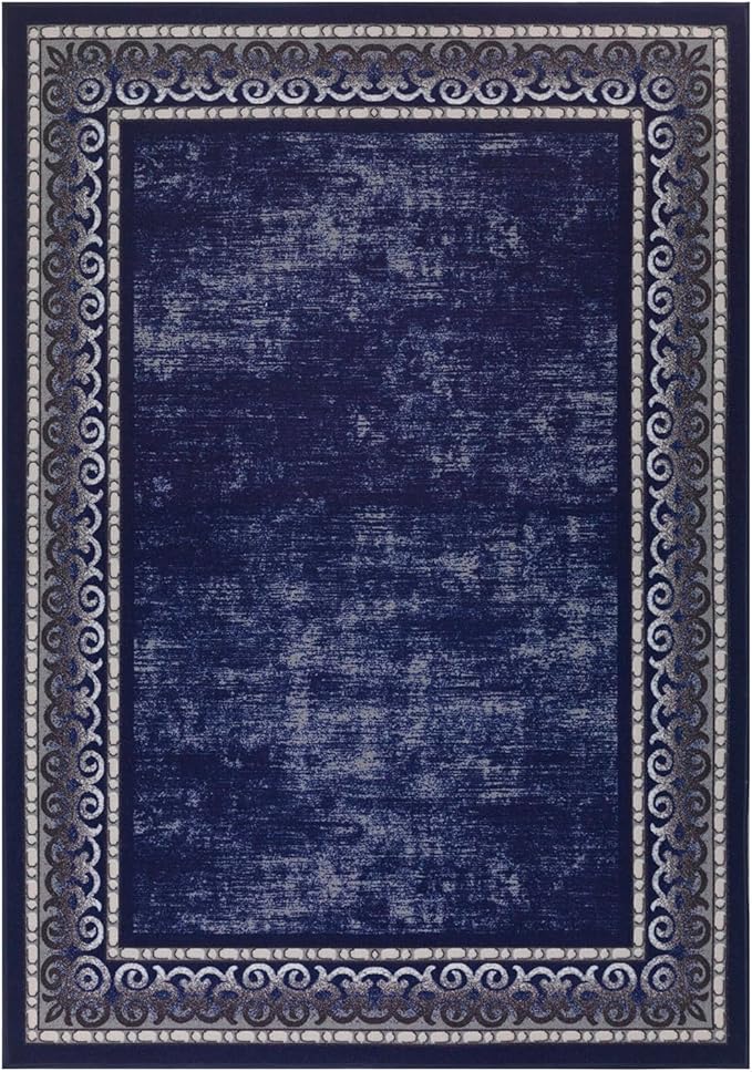Antep Rugs Alfombras Bordered Modern 3x5 Non-Slip (Non-Skid) Low Pile Rubber Backing Indoor Area Rug (Navy, 3' x 5')