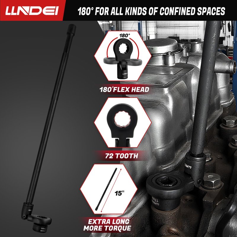 LLNDEI 3/8" Drive Stubby Impact Socket Set Metric 6-19mm, 19-Piece Cr-Mo Nano Socket Set with 2 Extension Bars (6" & 15"), Universal Joint & Ratchet Wrench for Tight Space Access