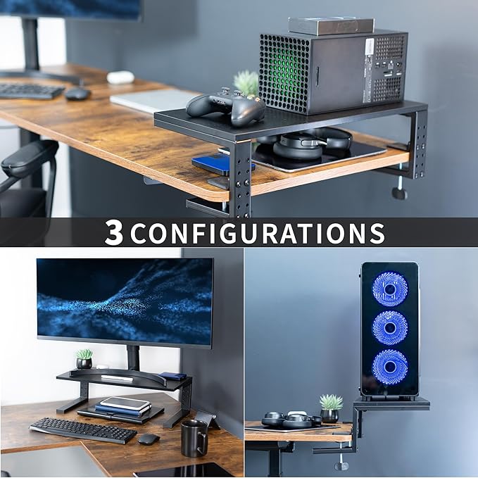 VIVO Clamp-on 22 inch Desk Extension Shelf for Gaming PC, Ergonomic Computer Monitor and Laptop Riser, Printer Stand, Versatile with Freestanding Feet Included, Desktop Organizer, DESK-SHELF22B
