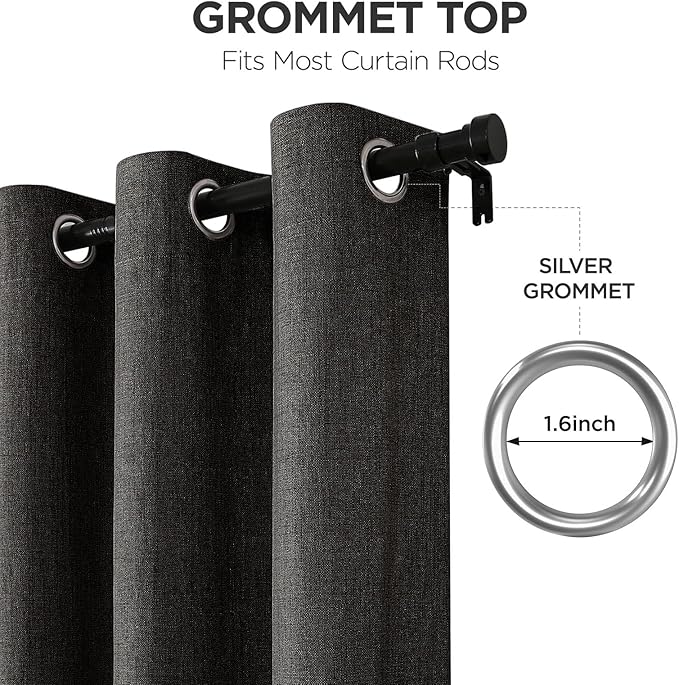 Joydeco Blackout Curtains 84 Inches Long 2 Panels Burg, Room Darkening Curtains for Bedroom, 100% Black Out Textured Thermal Drapes Privacy Protection 2 Panels Set(W52 x L84 Inch, Charcoal Grey)