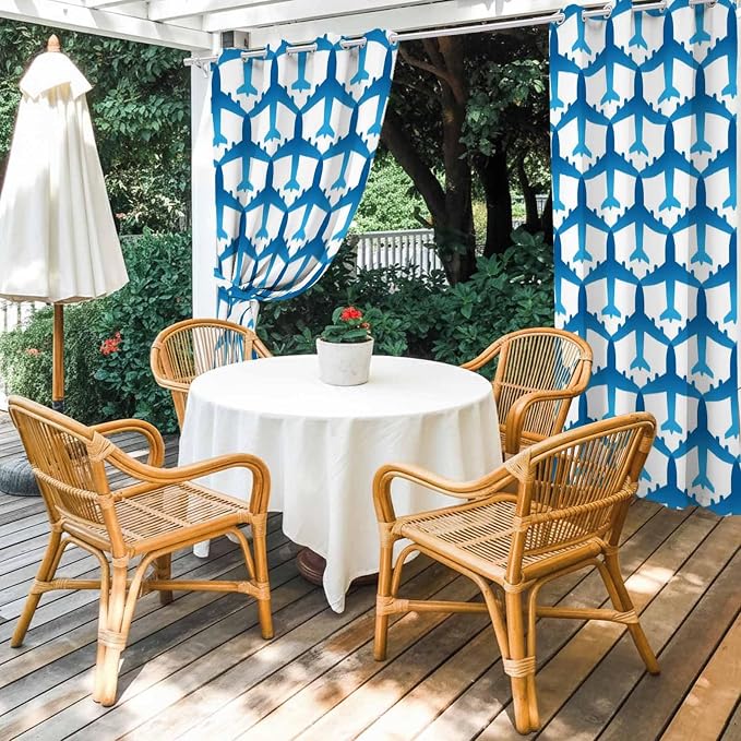 Blue Aircraft Waterproof Outdoor Curtains