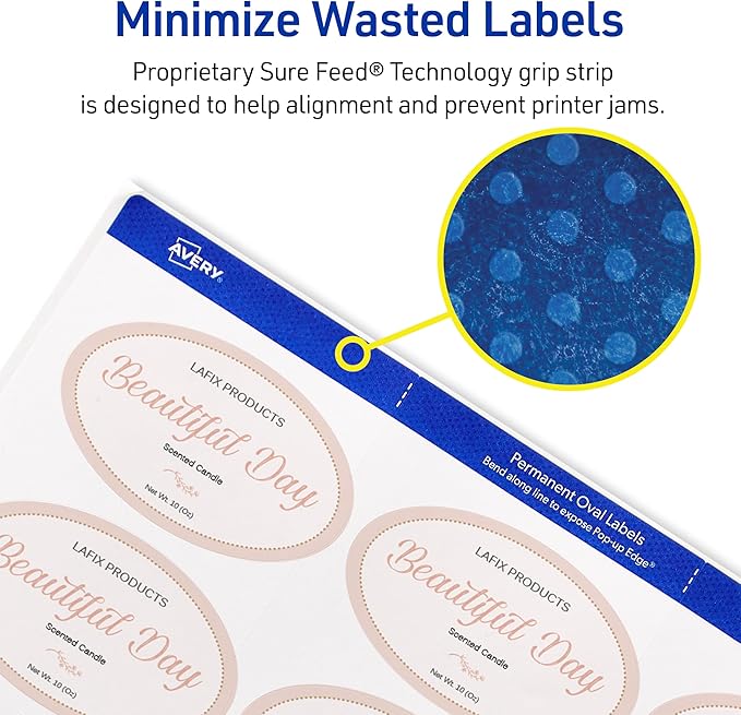Avery Printable Blank Oval Labels, 2" x 3-1/3", Matte White, 200 Customizable Labels (22570)
