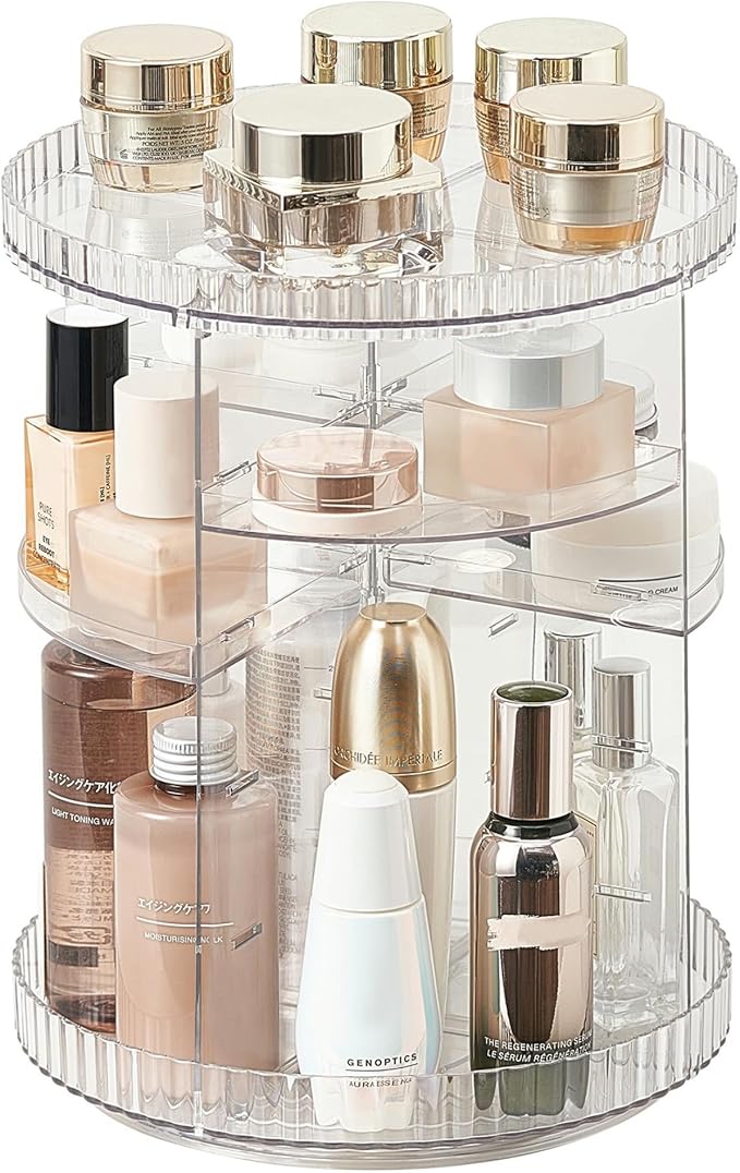 vacane Clear Rotating Makeup Organizer,8 Adjustable Layers Vanity Organizer Skincare Storage,Cosmetic Display Case 360° Stabilizly Spinning Multi-Function Storage for Bathroom and Bedroom Countertop