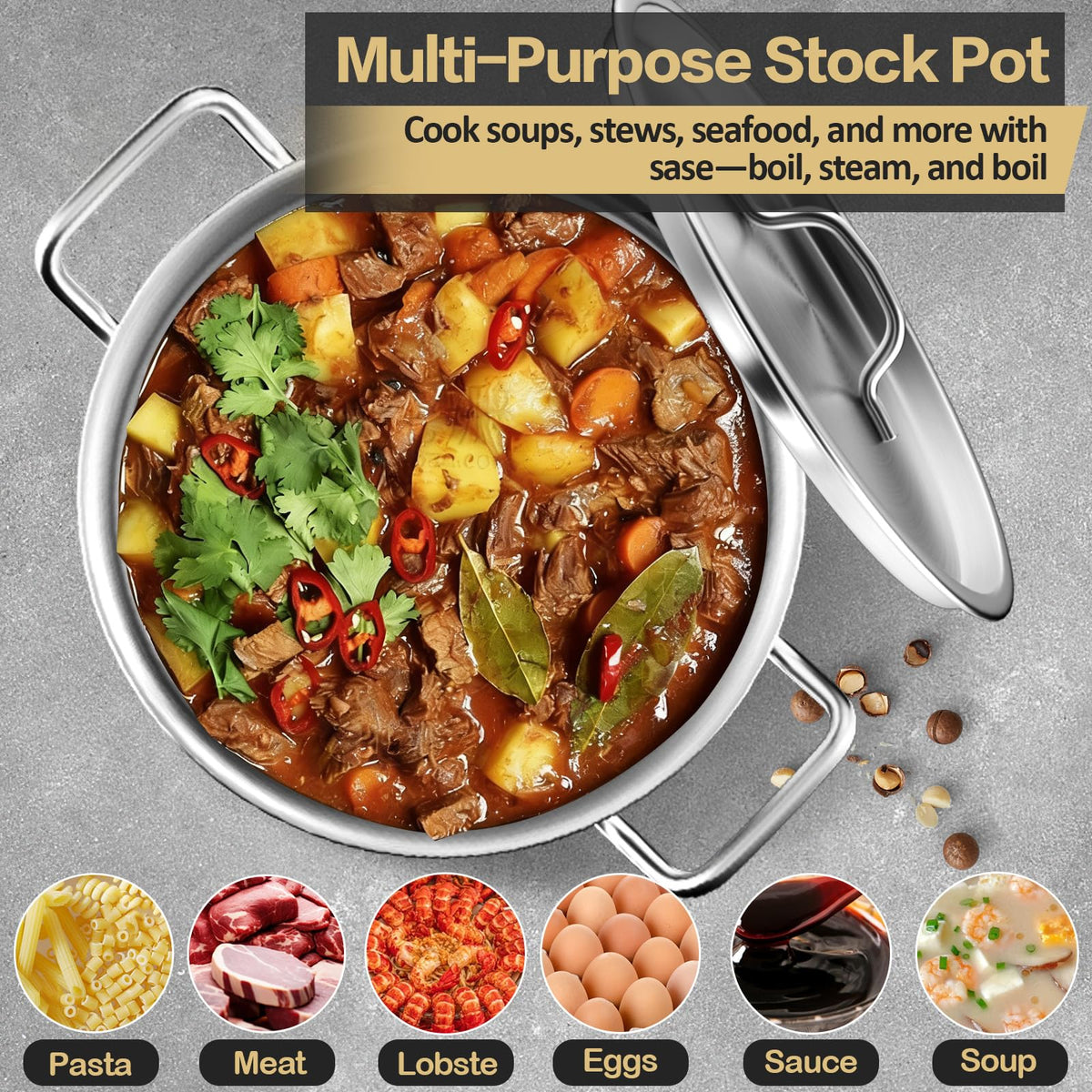 Large Stock Pot-20QT Stainless Steel Stockpot with Lid, Heavy Duty Tri-Ply Bottom Commercial Grade Stock Pot & Stockpots for Boiling Cooking Soup Stew Canning Cooking Pots,Big Stockpot, Deep Cookware