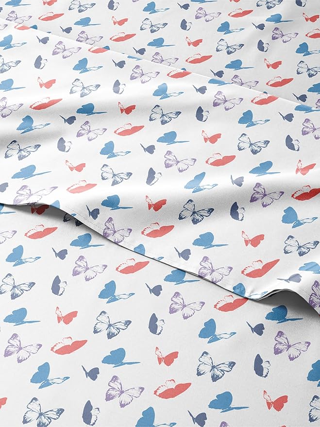 Kids Queen Size Butterfly Bed Sheets - 4 Piece Butterfly Sheet Set - Insect Themed Bedding - Soft, Cute & Cozy - Breathable & Machine Washable - Whimsical Bed Set for Boys, Girls, Teens and Toddlers