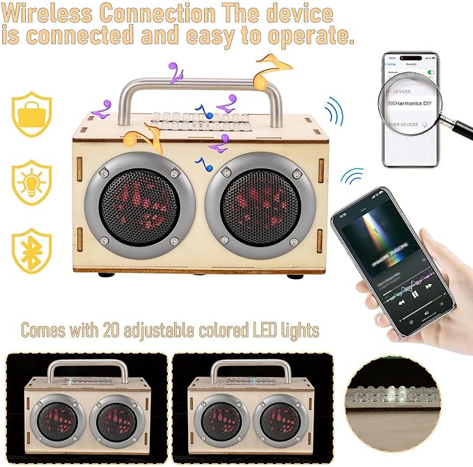 DIY Bluetooth Speaker Kit with Metal Handle STEM Projects for Kids Ages 8-12, Build Your Own Gray Portable Speaker, No Soldering Science Gift, STEM Toys for 8 9 11 13