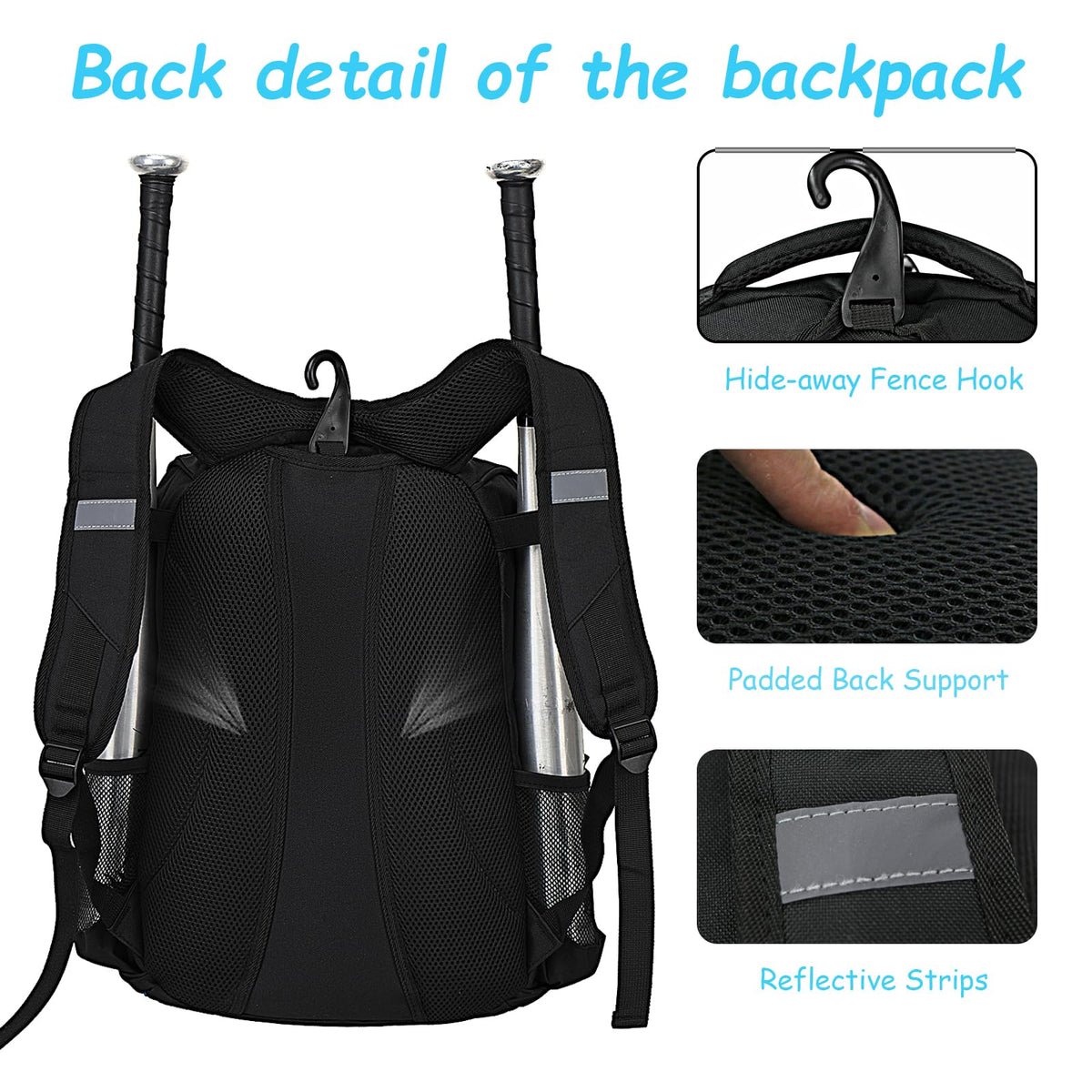 LARIPOP Youth Baseball Bag, Bat Backpack with Fence Hook & Separate Shoe Compartment, Waterproof Equipment Bag for Baseball, T-Ball & Softball
