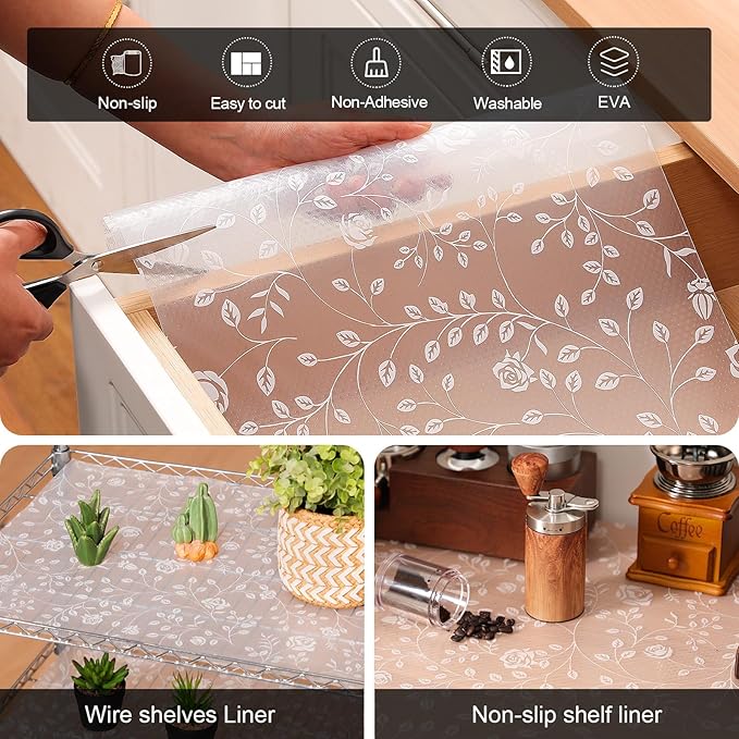 Cooyes Shelf Liner – Premium Non-Adhesive Cabinet & Drawer Liner for Kitchen – Waterproof Shelf Paper with Modern Pattern – Durable EVA Cabinet Mat – Easy to Cut （17.5" W x 78.7" L）