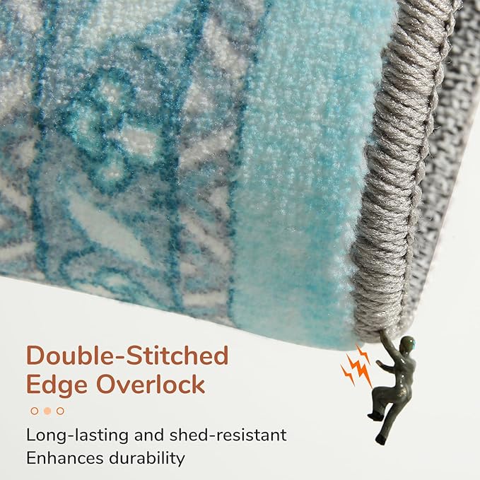 OPPODREAM Thin Area Rugs 4x6, Low-Pile Washable Rugs 4x6 with Non Slip Backing, Faux Cashmere 4 x 6 Throw Carpet, Teal & Turquoise & Cream