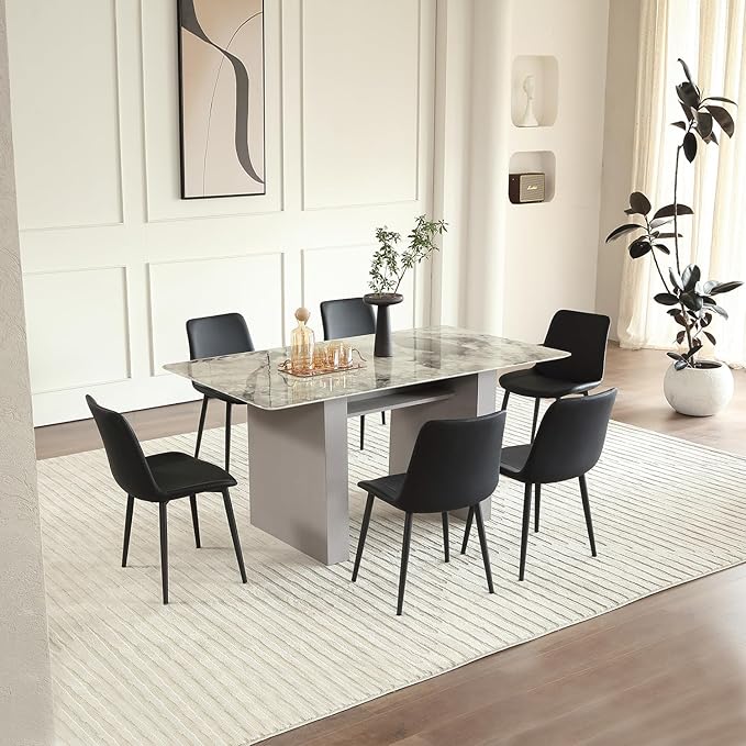 Black Leather Dining Chairs Set of 4, Mid Century Modern Faux Leather Kitchen & Dining Room Chairs, Comfortable Dinner Chair Kitchen Chairs for Restaurant Living Room, Cafe, Home (4, Black)